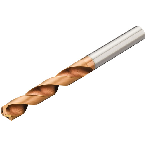 3.9 mm Dia. × 6 mm Shank × 36 mm Flute Length × 74 mm OAL, 140°, TiAlN, 2xD Flute, Coolant Thru, DIN 6537 L, Round Solid Carbide Drill